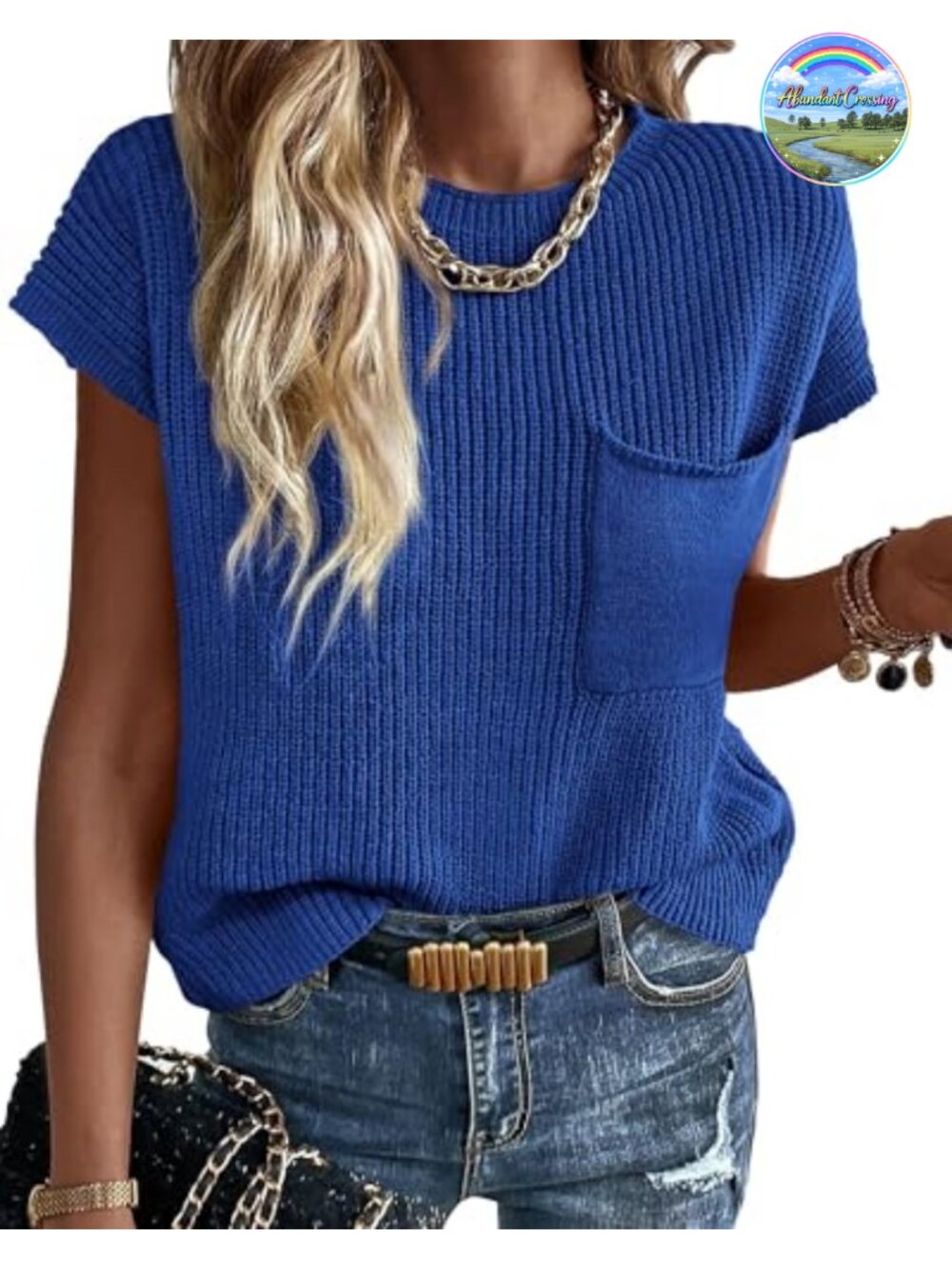 Women's Short Sleeve Crochet Sweater 100% Cotton
